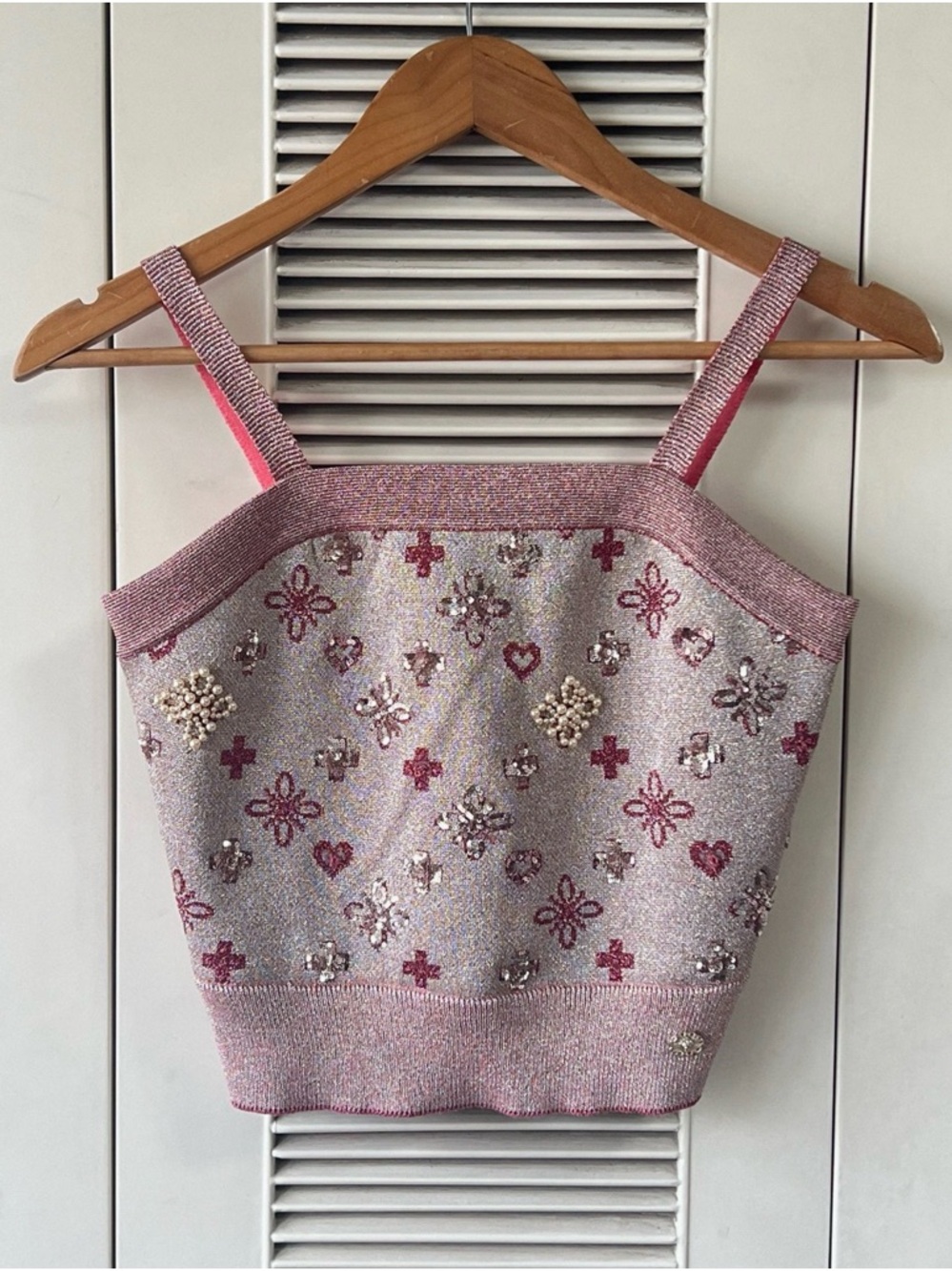 Authentic CHANEL Pink Embellished Knit Tank Top